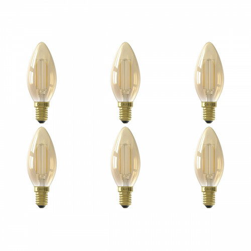 CALEX - Pack de 6 Lampes LED - Lampe à Bougie Filament B35 - Douille E14 - 2W - Blanc Chaud 2100K - Or