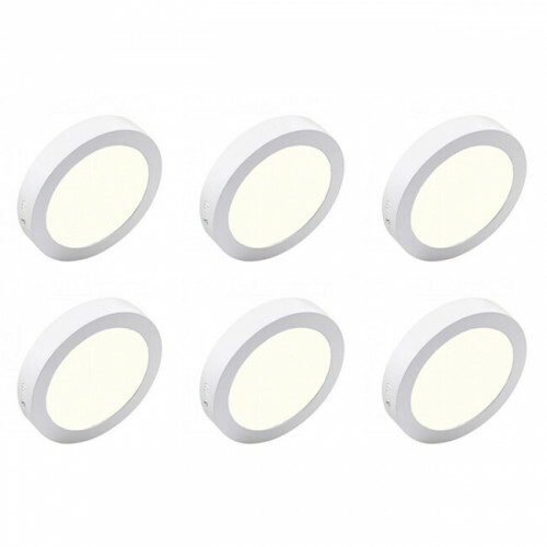 Pack Downlight LED 6 - En Saillie Rond 18W - Blanc Neutre 4200K - Mat Blanc Aluminium - Ø225mm