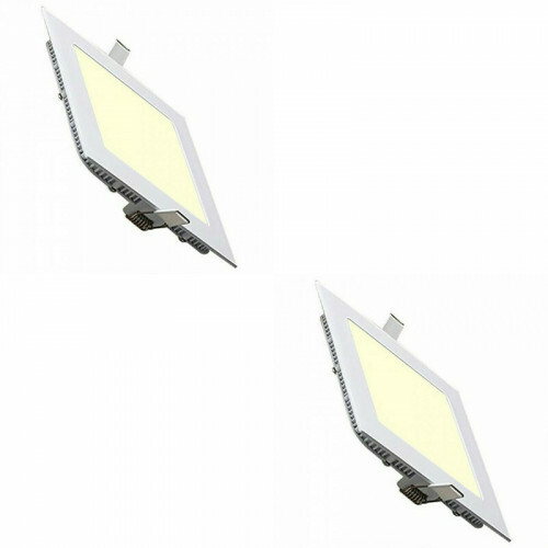 Pack Downlight LED Slim 2 - Carré Encastré 6W - Blanc Chaud 2700K - Mat Blanc Aluminium - 113.5mm