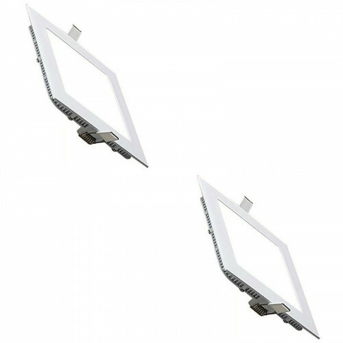 Pack Downlight LED Slim 2 - Carré Encastré 9W - Blanc Froid 6400K - Mat Blanc Aluminium - 146mm