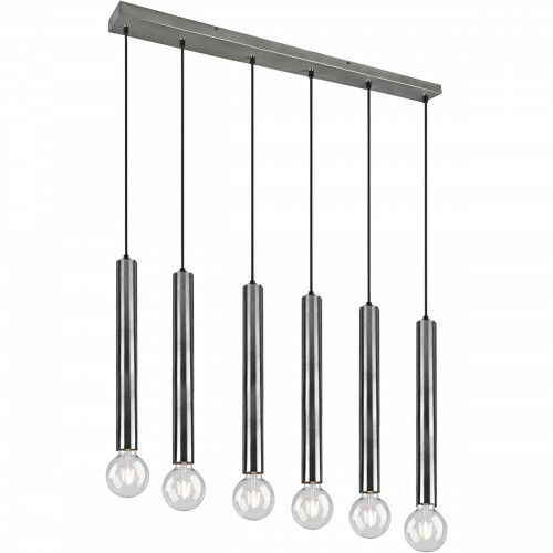 Suspension LED - Luminaire Suspendu - Trion Claro - Douille E27 - 6-lumières - Rond - Mat Nickel - Aluminium