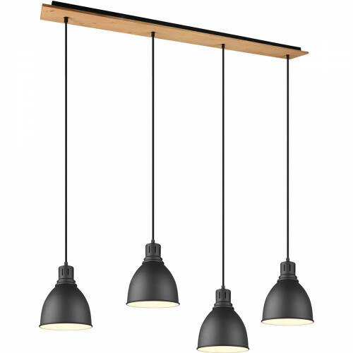 Suspension LED - Luminaire Suspendu - Trion Handoll - Douille E27 - 4-lumières - Rectangle - Mat Noir - Aluminium