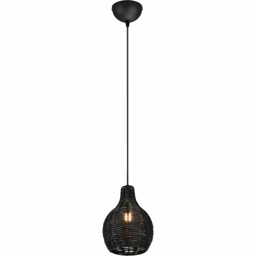 Suspension LED - Luminaire Suspendu - Trion Sparko - Douille E14 - 1-lumière - Rond - Noir - Bois