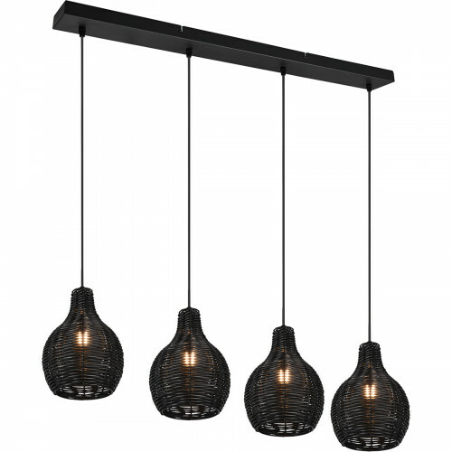 Suspension LED - Luminaire Suspendu - Trion Sparko - Douille E14 - 4-lumières - Rectangle - Noir - Bois