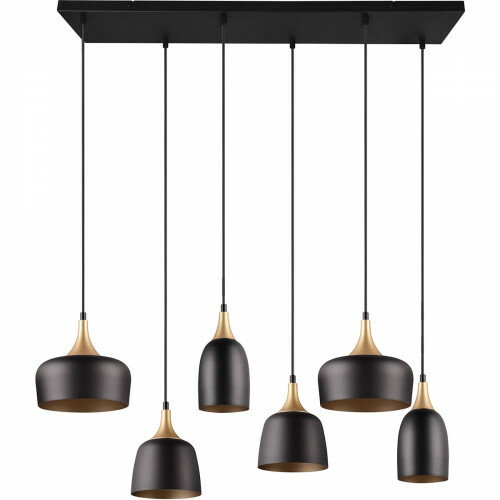 Lampe suspendue LED - Éclairage suspendu - Trion Zira - Douille E14 - 6-lumières - Rectangulaire - Mat Noir - Métal