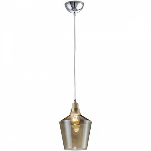 Suspension LED - Trion Colia - Douille E27 - Rond - Couleur Bois Chrome Brillant - Aluminium