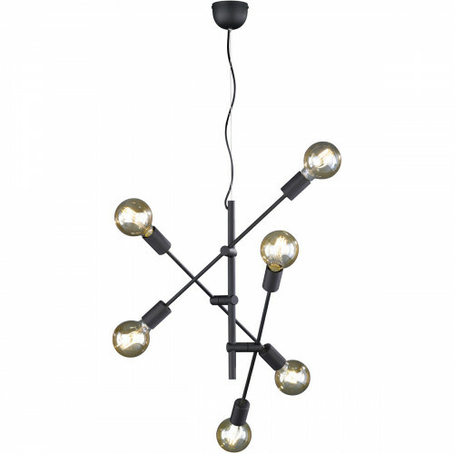 Suspension LED - Trion Ross - Douille E27 - 6-lumières - Rond - Mat Noir - Aluminium