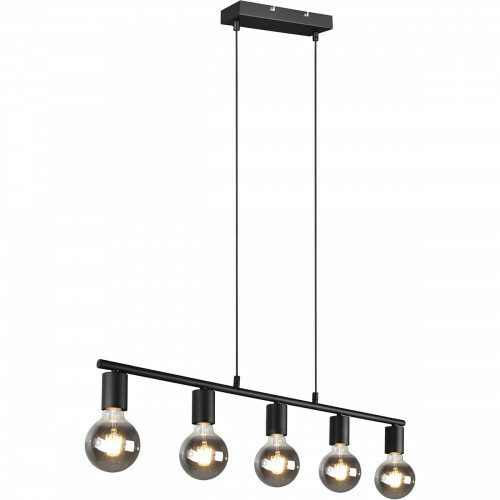 Suspension LED - Trion Zuncka - Douille E27 - 5-lumières - Rectangle - Mat Noir - Aluminium