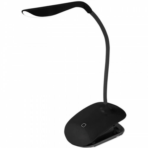 Lampe à Pince LED - Estoza Denib - 3W - Blanc Froid 5500K - Interrupteur Tactile - Dimmable - Bras Flexible - Mat Noir - Plastique