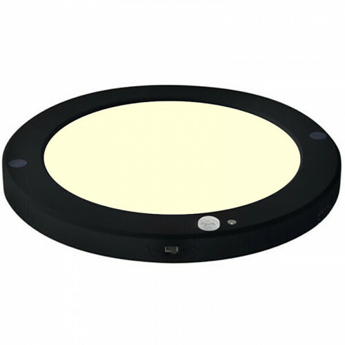 Plafonnier LED avec Détecteur de Mouvement + Interrupteur Crépusculaire - 18W - Blanc Chaud 3000K - Angle de Détection 360° - Saillie/Encastré - Rond - Noir Mat