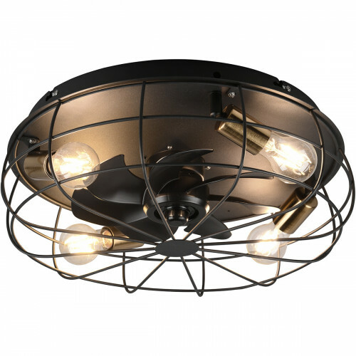 Plafonnier LED avec ventilateur - Ventilateur de Plafond - Trion Turbind - Douille E27 - Télécommande - Rond - Mat Noir - Aluminium