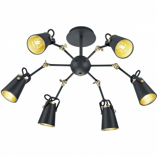Plafonnier LED - Éclairage de Plafond - Trion Edwy - Douille E14 - 6-lumières - Rond - Mat Noir - Aluminium