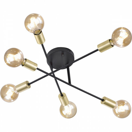 Plafonnier LED - Éclairage de Plafond - Trion Ross - Douille E27 - 6-lumières - Réglable - Rond - Mat Noir Aluminium