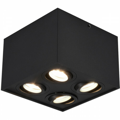 Spot de plafond LED - Trion Bisqy - Douille GU10 - 4-lumières - Carré - Mat Noir - Aluminium