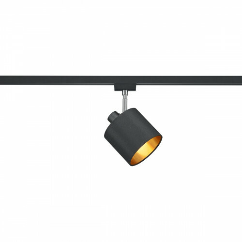 Éclairage sur rail LED - Spot sur Rail - Trion Dual Torry - 2 Phases - Douille E14 - Rond - Mat Noir/Or - Textile