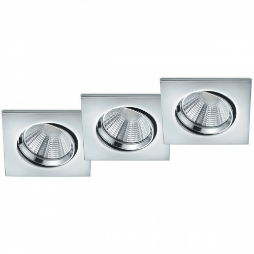 Pack de 3 Spots LED - Spot Encastré - Trion Paniro - Carré 5W - Dimmable - Blanc Chaud 3000K - Mat Chrome - Aluminium - 80mm