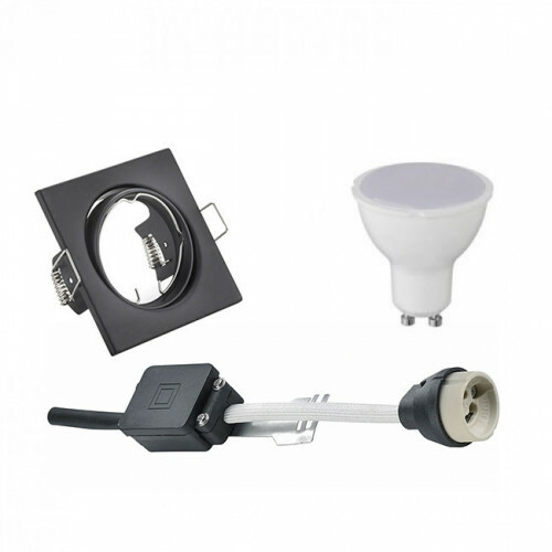 Set de spots LED - Trion - Douille GU10 - Carré Encastré - Mat Noir - 4W - Blanc Froid 6400K - Inclinable 80mm
