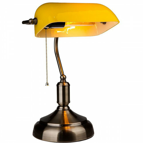 Lampe de Table LED - Lampe de Banquier - Lampe de Notaire - Viron Trina - Douille E27 - Rond - Jaune - Aluminium