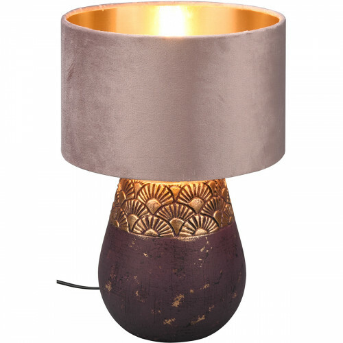 Lampe de Table LED - Éclairage de Table - Trion Kalan - Douille E27 - Rond - Mat Brun - Céramique