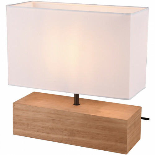 Lampe de Table LED - Éclairage de Table - Trion Wooden - Douille E27 - Rectangle - Mat Blanc - Bois