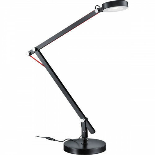 Lampe de bureau LED - Trion Amsty - 5W - Blanc Chaud 3000K - Rond - Noir Brillant - Aluminium