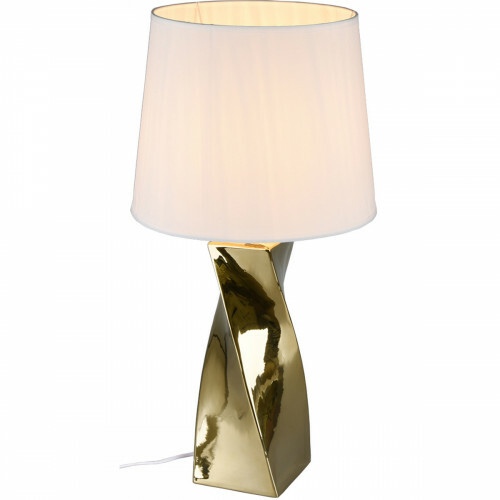 Lampe de Table LED - Trion Aneby - Douille E27 - Rond - Or Brillant - Céramique/Textile