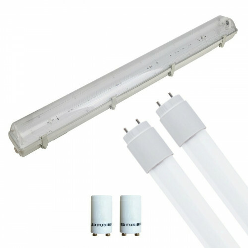 Réglette LED avec Tube T8 Incl. Starter - Aigi Hari - 120cm Double - 32W - Blanc Froid 6400K - Étanche IP65