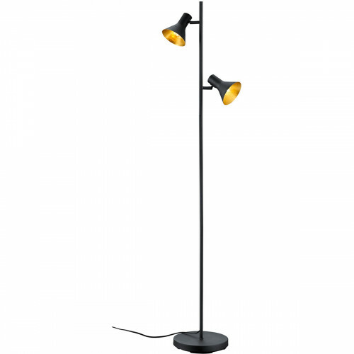 Lampadaire LED - Trion Nana - Douille E14 - 2-lumières - Rond - Mat Noir/Or - Aluminium