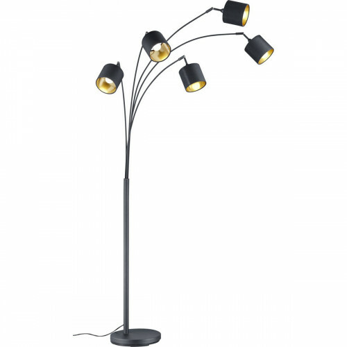 Lampadaire LED - Trion Torry - Douille E14 - 5-lumières - Rond - Mat Noir/Or - Aluminium - Max. 28W