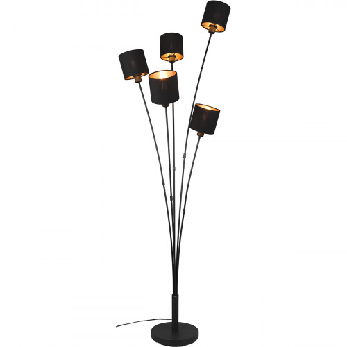 Lampadaire LED - Trion Torry - Douille E14 - 5-lumières - Rond - Mat Noir/Or - Aluminium - Max. 40W