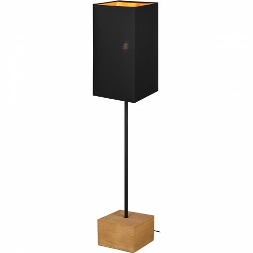 Lampadaire LED - Éclairage de sol - Trion Wooden - Douille E27 - Rectangle - Mat Noir/Or - Bois