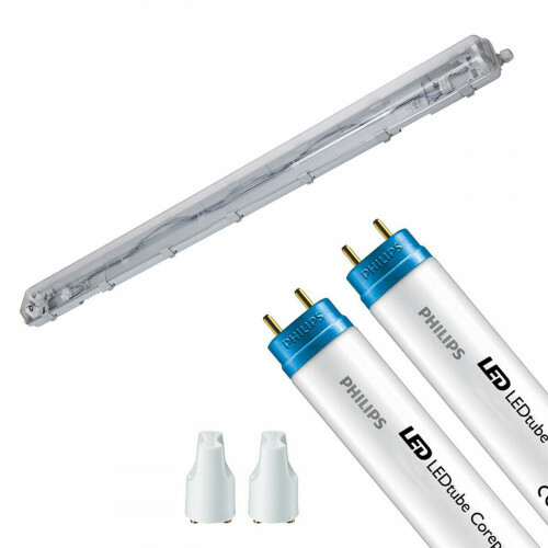 Réglette étanche LED avec tubes T8 - Velvalux Strela - 120cm - Double - Connectable - Étanche IP65 - Philips - CorePro LEDtube EM 840 - 29W - Blanc Naturel 4000K | Remplace 72W