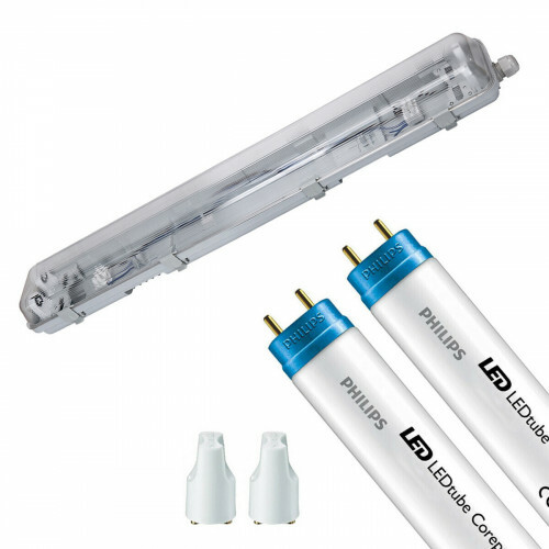 Réglette étanche LED avec tubes T8 - Velvalux Strela - 60cm - Double - Connectable - Étanche IP65 - Philips - CorePro LEDtube EM 840 - 16W - Blanc Naturel 4000K | Remplace 36W