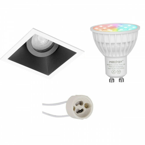 Mi-Light MiBoxer - Set de Spots LED GU10 - LED Intelligente - LED Wifi - 4W - RGB+CCT - Couleur de lumière ajustable - Dimmable - Pragmi Zano Pro - Carré Encastré - Mat Noir/Blanc - Inclinable - 93mm