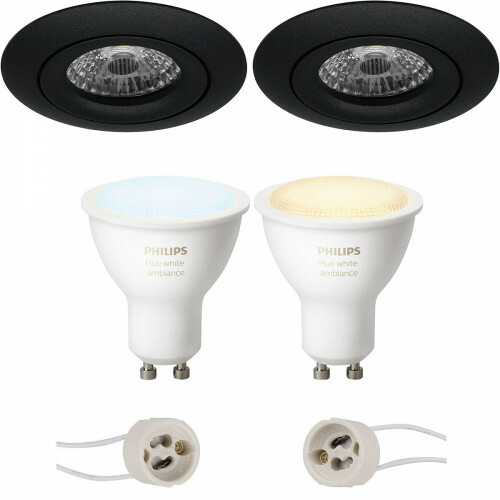 Pragmi Uranio Pro - Rond Encastré - Mat Noir - Inclinable - Ø82mm - Philips Hue - Set de Spots LED GU10 - White Ambiance - Bluetooth