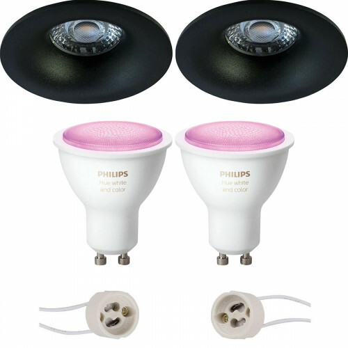 Pragmi Nora Pro - Rond Encastré - Mat Noir - Ø82mm - Philips Hue - Set de Spots LED GU10 - White and Color Ambiance - Bluetooth