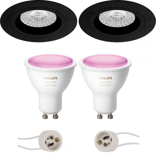 Pragmi Rodos Pro - Rond Encastré - Mat Noir - Ø93mm - Philips Hue - Set de Spots LED GU10 - White and Color Ambiance - Bluetooth