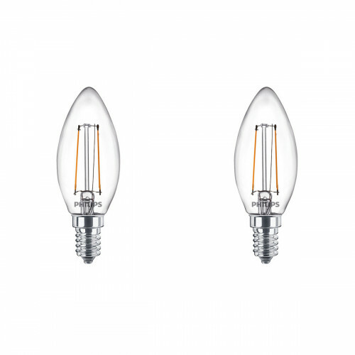 PHILIPS - Lampe LED Filament - Set de 2 Pièces - Classic LEDCandle 827 B35 CL - Douille E14 - 2W - Blanc Chaud 2700K | Remplace 25W