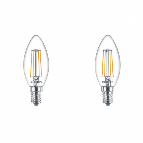 PHILIPS - Lampe LED Filament - Set de 2 Pièces - Classic LEDCandle 827 B35 CL - Douille E14 - 4.3W - Blanc Chaud 2700K | Remplace 40W