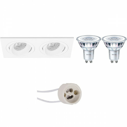 Set de spots LED - Pragmi Borny Pro - Douille GU10 - Double Rectangulaire Encastré - Mat Blanc - Inclinable - 175x92mm - Philips - CorePro 840 36D - 4W - Blanc Neutre 4000K - Dimmable