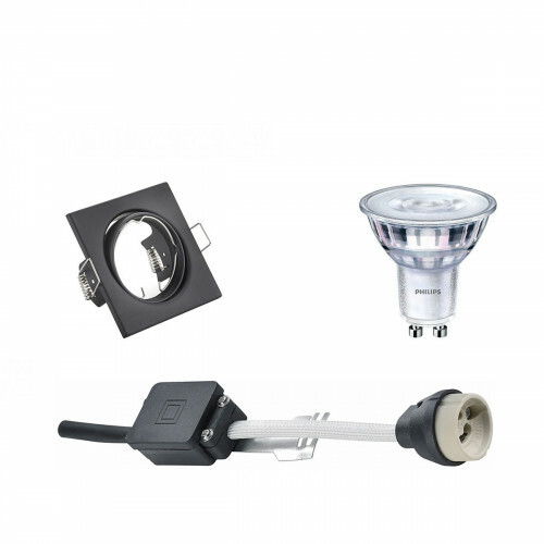 Set de spots LED - Douille GU10 - Carré Encastré - Mat Noir - Inclinable 80mm - Philips - SceneSwitch 827 36D - 1.5W-5W - Blanc Chaud 2200K-2700K - Dimmable
