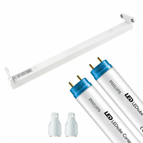 Réglette LED avec Tube T8 - Aigi Dybolo - 60cm Double - Philips - CorePro LEDtube EM 840 - 16W - Blanc Neutre 4000K | Remplace 36W