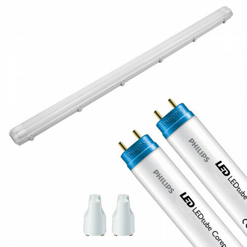 Réglette LED avec Tube T8 - Pragmi Housing Pro - 120cm Double - Philips - CorePro LEDtube EM 865 - 28W - Blanc Froid 6500K | Remplace 72W