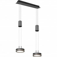 Suspension LED - Luminaire Suspendu - Trion Franco - 14.4W - 2-lumières - Blanc Chaud 3000K - Dimmable - Rond - Mat Anthracite - Aluminium