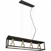 Suspension LED - Luminaire Suspendu - Trion Kandin - Douille E27 - 4-lumières - Rectangle - Mat Noir - Aluminium
