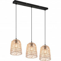 Suspension LED - Luminaire Suspendu - Trion Lopar - Douille E27 - 3-lumières - Rectangle - Brun - Bois