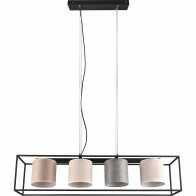 Suspension LED - Éclairage suspendu - Trion Rocky - Douille E27 - 4 lumières - Rectangulaire - Noir Mat - Métal
