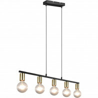 Suspension LED - Trion Zuncka - Douille E27 - 5-lumières - Rectangle - Mat Noir/Or - Aluminium