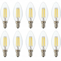 Pack de 10 Lampes LED - Lampe à Bougie - Filament - Douille E14 - 4W Dimmable - Blanc Chaud 2700K