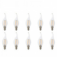 Pack de 10 Lampes LED - Lampe à Bougie - Filament Flame - Douille E14 - 4W - Blanc Chaud 2700K
